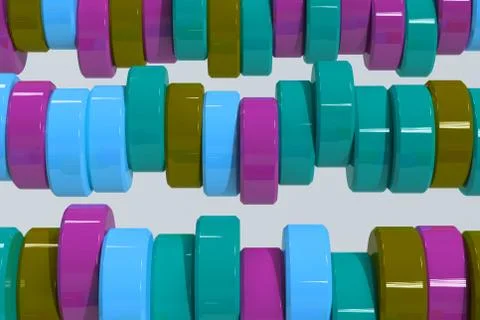Pattern of blue, violet and green cylinder tablets on white background Stock-Illustration