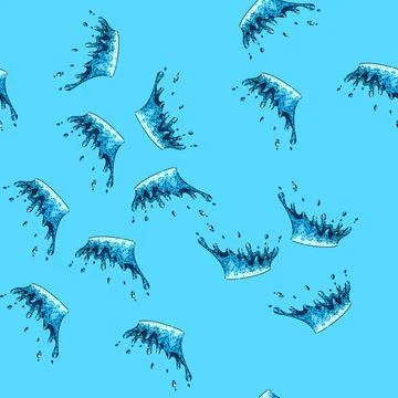 Pattern blue water splash sketch hand drawn Stock Illustration