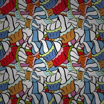 Pattern on blue, white and black. Vector illustration. Seamless of Variety Muffi Stock Illustration
