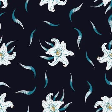 Pattern with blue white lilies Illustrazione stock