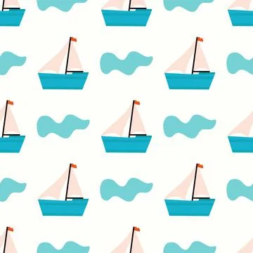 Pattern of boat and wave on light background Illustrazione stock