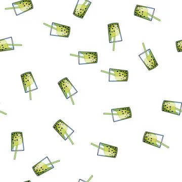 Pattern boba bubble tea cartoon vector Stock Illustration
