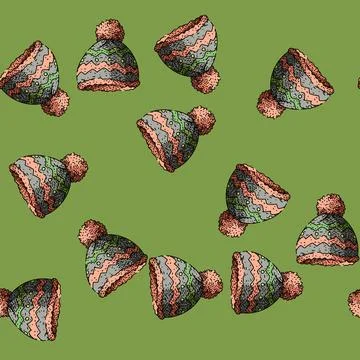 Pattern bonnet winter hat sketch hand drawn 库存插图