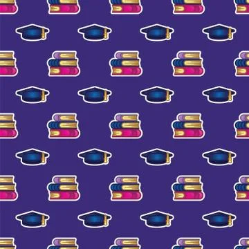 Pattern books, textbooks, academic cap on dark blue background. Study, education 스톡 일러스트