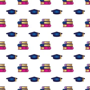 Pattern books, textbooks, academic cap on dark blue background. Study, education 스톡 일러스트