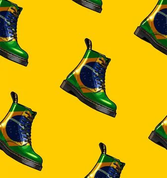 Pattern boots brazil flag pattern on white background Stock Illustration