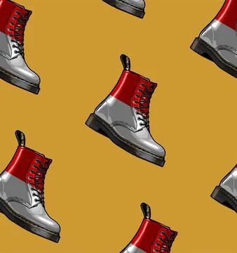 Pattern boots Indonesian flag pattern on white background Stock Illustration