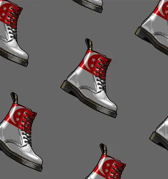 Pattern boots singapore flag pattern white background Stock Illustration