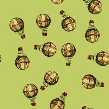 Pattern borne hot air balloon sketch hand drawn Stock Illustration