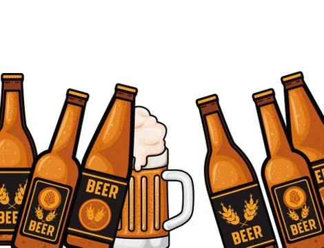 Pattern bottle of beer and glass icon Stock Illustration