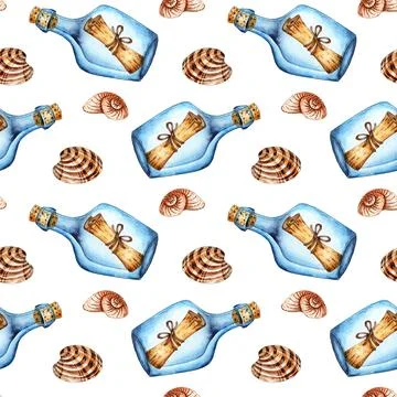 Pattern bottle with watercolor message Stock Illustration