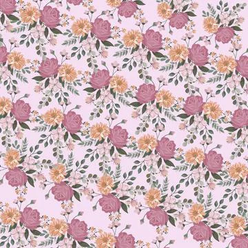 Pattern from a bouquet of flowers on a pink background Stock Illustration