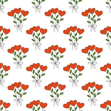 Pattern with Bouquet of flowers in the shape of hearts and leaves. Valentine Day Illustrazione stock