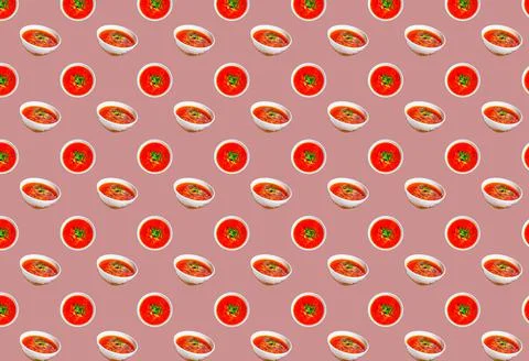 A pattern with a bowl filled with borscht. Template of cooking. Stock Photos