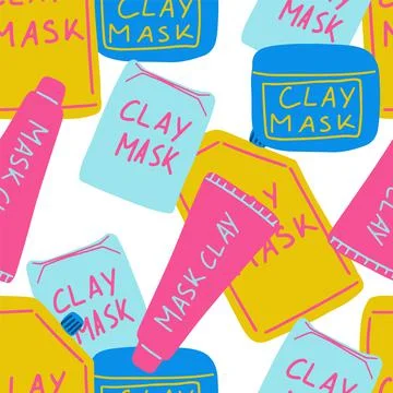 Pattern of boxes and tubes with the inscription face mask. Stock Illustration