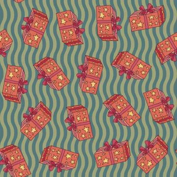 Pattern with boxes in stars on waves background Stock Illustration