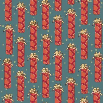 Pattern with boxes in stripes on snow background Stock Illustration