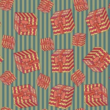 Pattern with boxes in waves on striped background Stock Illustration