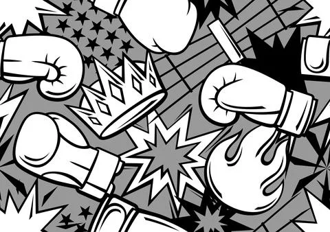 Pattern with boxing items. Box club illustration. Sport background in cartoon Illustrazione stock
