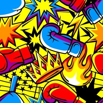 Pattern with boxing items. Box club illustration. Sport background in cartoon Illustrazione stock