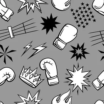 Pattern with boxing items. Box club illustration. Sport background in cartoon Illustrazione stock