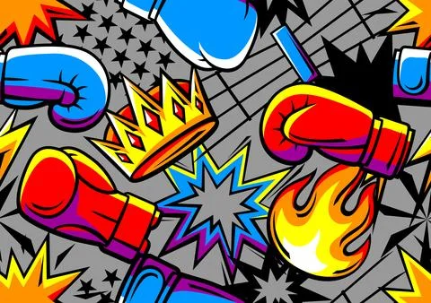 Pattern with boxing items. Box club illustration. Sport background in cartoon イラスト素材