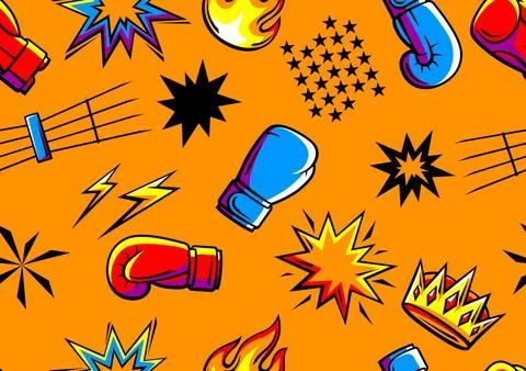 Pattern with boxing items. Box club illustration. Sport background in cartoon Stock Illustration