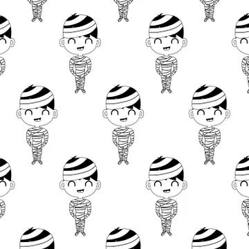 Pattern of boy disguised of mummy on white background Stock Illustration