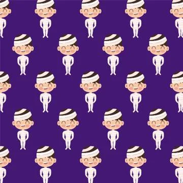 Pattern of boy disguised of mummy on white background Stock Illustration