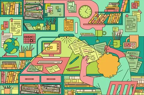 Pattern boy study on desk Illustrazione stock