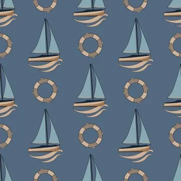 Pattern for boys. The best pattern with sailboats and rescue mound. Beautiful Stock Illustration