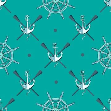 Pattern for boys. Marine theme. Seamless pattern with anchor and steering whe Stock Illustration