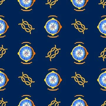 Pattern for boys. Marine theme. Seamless pattern with compass and nautical kn Stock Illustration