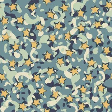 Pattern for boys. Pattern with abstract spots and stars. Protective color Stock Illustration