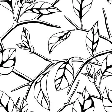 Pattern with branches and leaves. Spring or summer stylized foliage. Illustrazione stock
