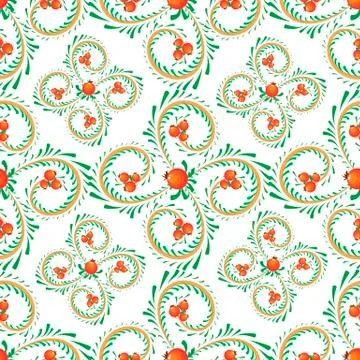 Pattern branches of curls with orange berries Stock Illustration