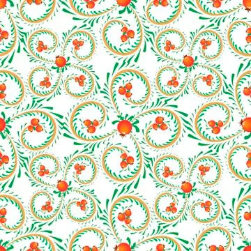 Pattern branches of curls with orange berries Stock Illustration