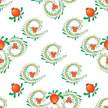 Pattern branches of curls with orange berries Stock Illustration
