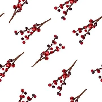 Pattern branches of red berries isolated. christmas tree decoration Stock Photos
