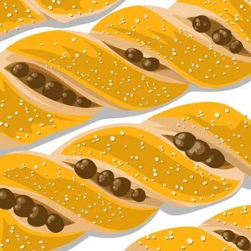 A pattern of bread with black chocolate granules. Twisted bread with sugar icing 库存插图