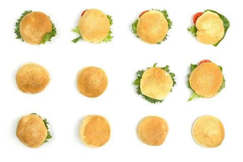 Pattern, bread, burger, hamburger, or barbecue. With vegetable and tomato sal Stock Photos