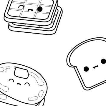 Pattern of bread slice with waffle and pancakes kawaii Illustrazione stock