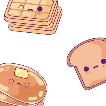 Pattern of bread slice with waffle and pancakes kawaii Stock Illustration