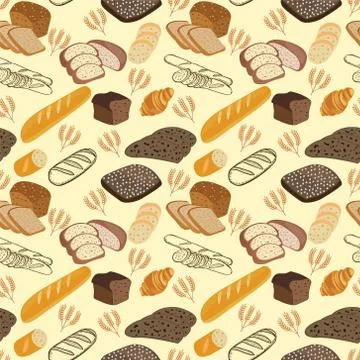 Pattern of breads, bakery, bakery and pastry products. Rye bread, ciabatta Illustrazione stock