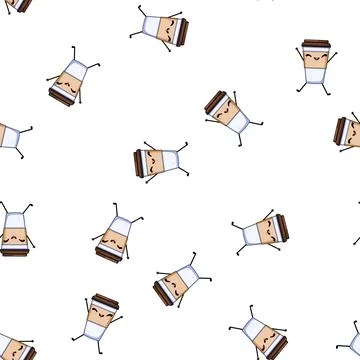 Pattern breakfast coffee cup character cartoon vector イラスト素材