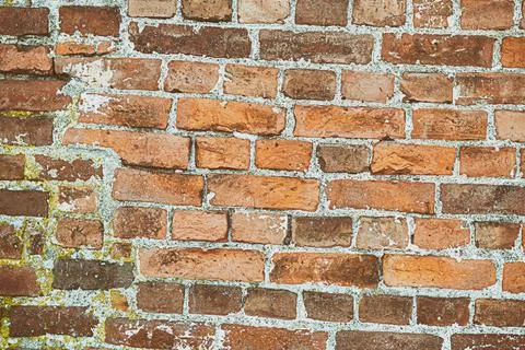 Pattern brick wall with cement stripes old and weathered background Stock Photos