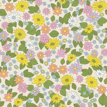 Pattern of bright abstract flowers on a light background. Repeatable vector.. 스톡 일러스트