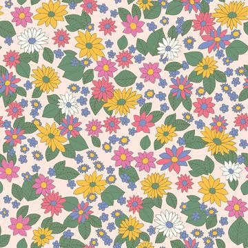 Pattern of bright abstract flowers on a light background. Repeatable vector.. Illustrazione stock