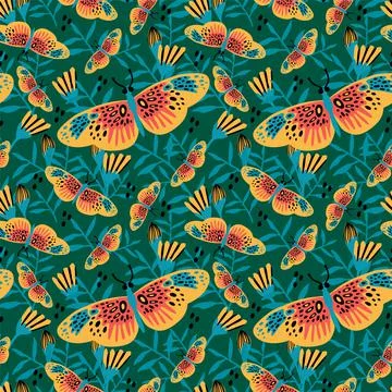 Pattern with bright butterflies. A pattern with fluttering butterflies among the Stock Illustration