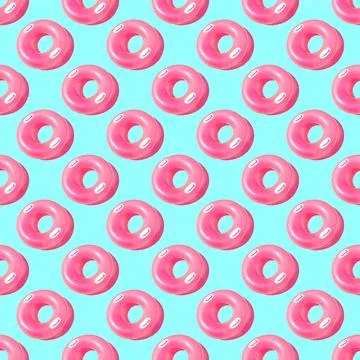Pattern of bright pink inflatable rubber circles on a pale blue background Stock Photos
